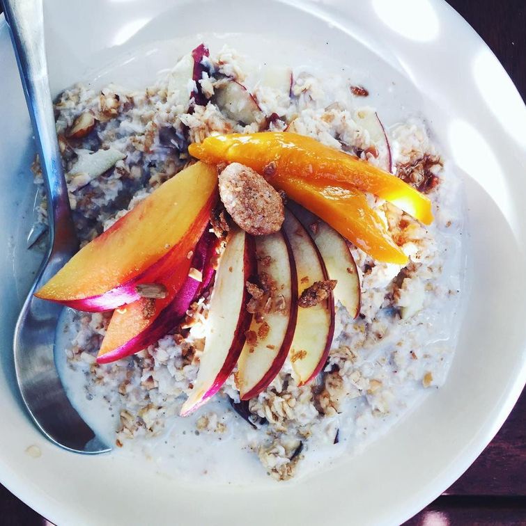 Delicious almond-bircher muesli breakfast