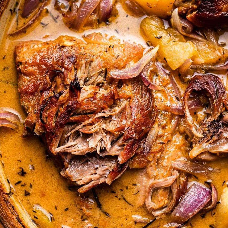 Delicious apple cider braised pork dish