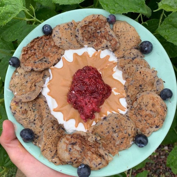 banana blueberry mini pancakes