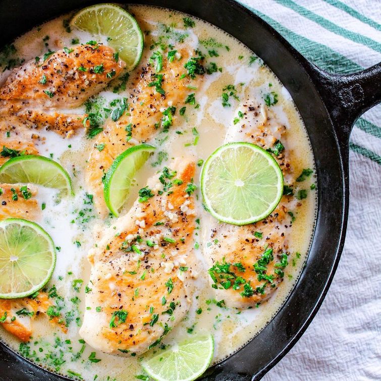 Delicious sautéed chicken in creamy coconut lime sauce
