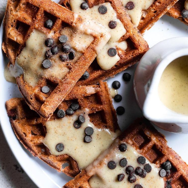 Eggnog gluten-free vegan pancakes with chocolate chips