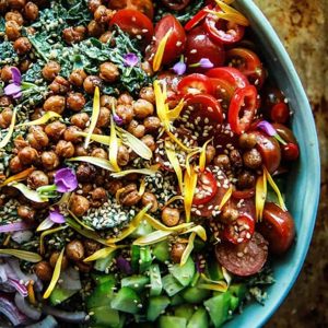 Tahini Kale salad with Crispy Chickpeas