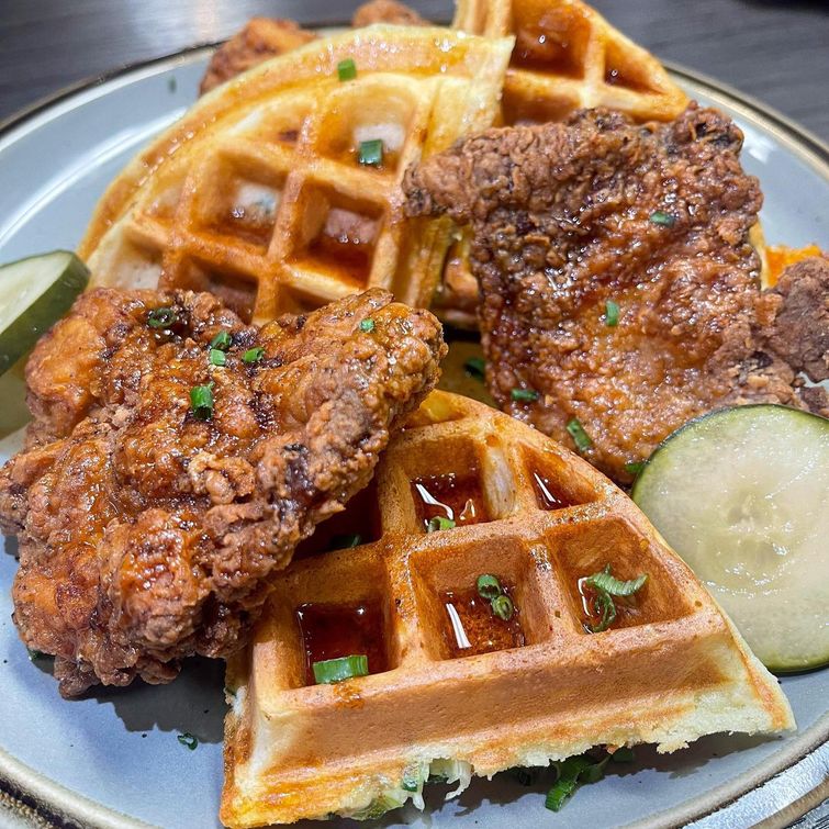 Delicious fried chicken and waffles