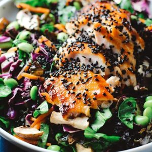 Asian Sesame Salad with Sriracha Salmon