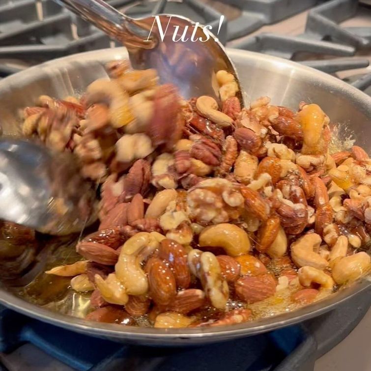 Salted caramel nuts in striped bags