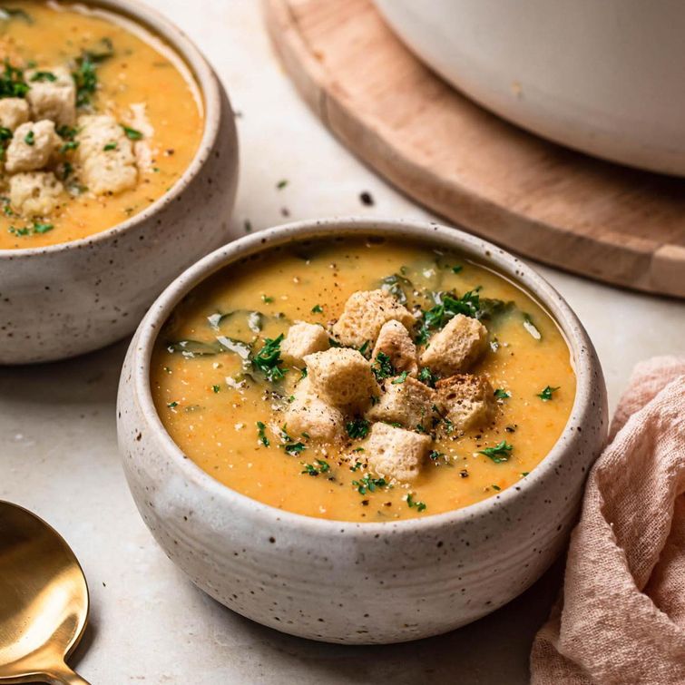 Assortment of six different healthy soups