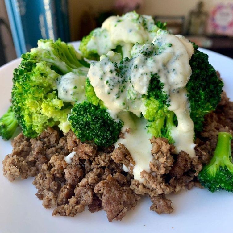Keto ground beef and broccoli Alfredo