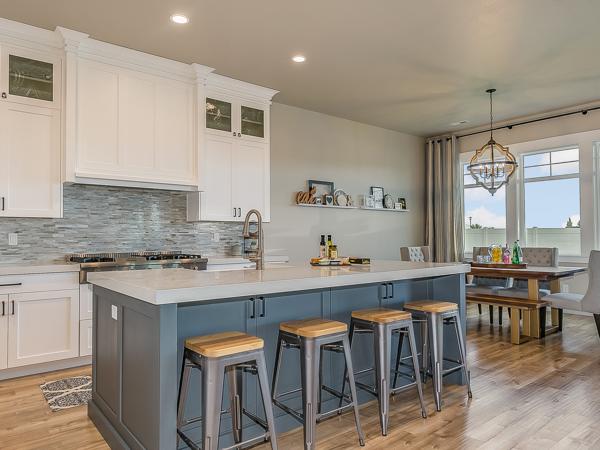 Kitchen island and stove area color contrast