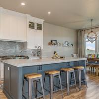 Kitchen island and stove area color contrast