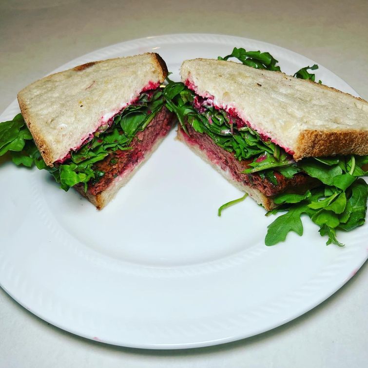 Vegan mushroom and arugula sandwich