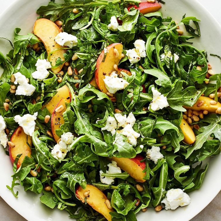 Variety of salads and toasts
