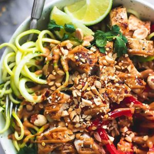 Thai Peanut Chicken Zucchini Noodle Bowl