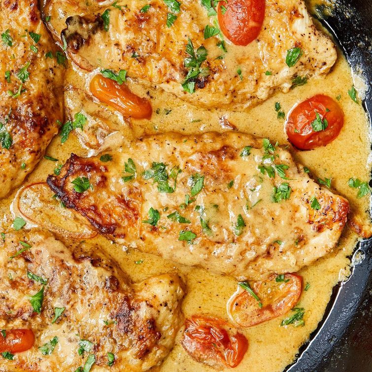Creamy honey mustard chicken in a pan