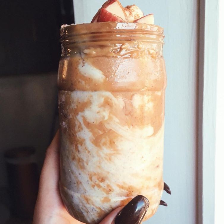 Peanut butter banana overnight oats in a jar
