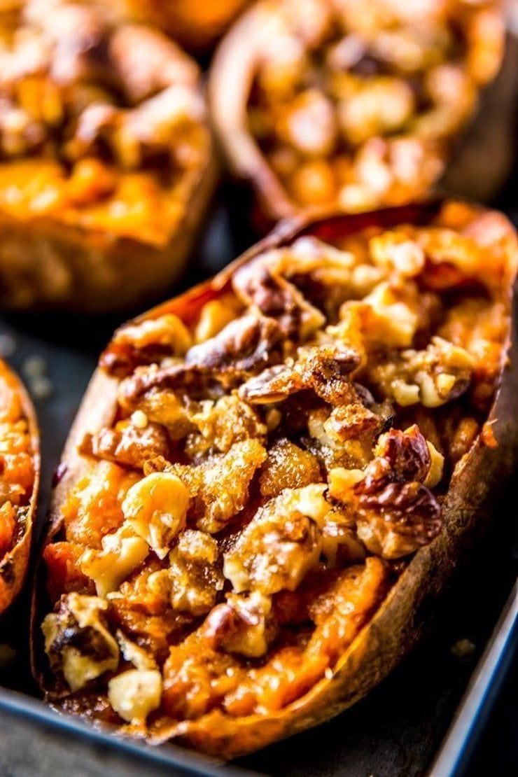 Maple Walnut Baked Sweet Potatoes
