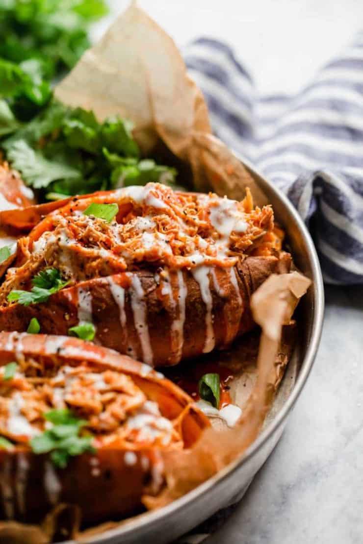 Slow Cooker Buffalo Chicken Stuffed Sweet Potato