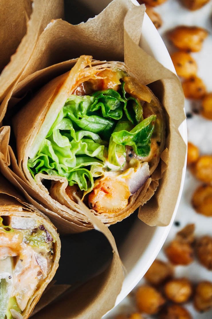Vegan Buffalo Chickpea Wraps