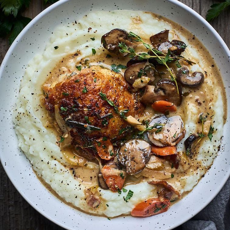 One pan Coq Au Vin Blanc meal