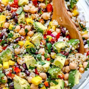 Quinoa Salad With Chickpeas, Black Beans, Mango And Avocado