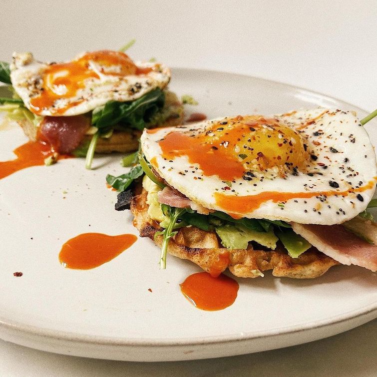 Wafflecado toast with avocado and honey
