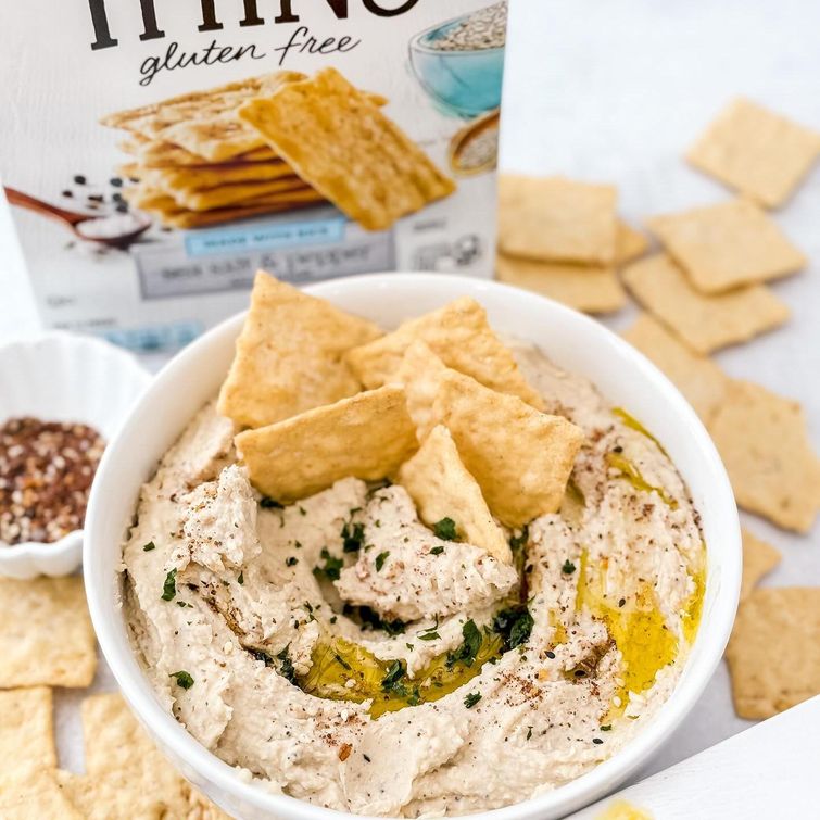 White bean dip with gluten-free crackers