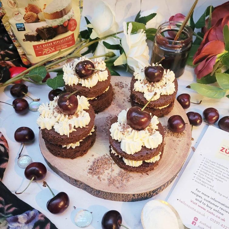 Mini Black Forest Cakes made with Zusto sugar substitute