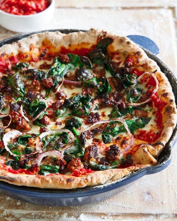 Whole Wheat Chorizo Spinach Skillet Pizza - Healthy Pizza Recipes