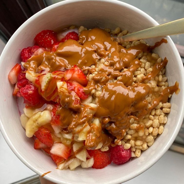 Loaded granola yogurt bowl with fruits