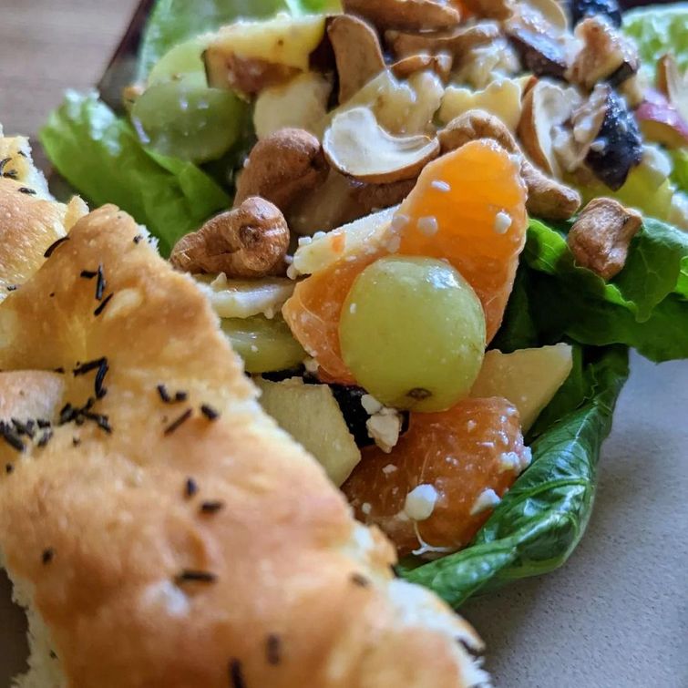 Fruit and nut salad with focaccia