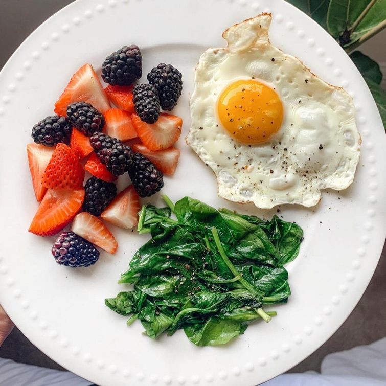 Sunday breakfast with berries and fried egg