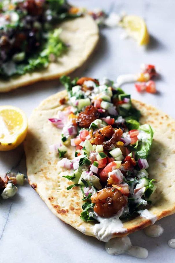 Spicy Garlic Shrimp Wraps + Tzatziki Sauce