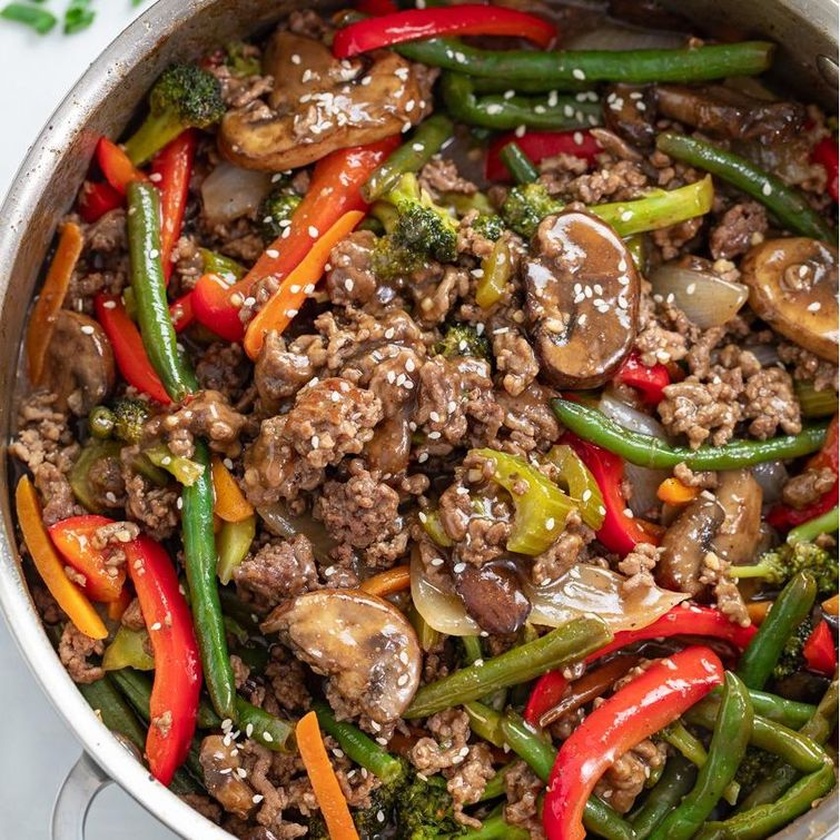 Ground beef stir fry with rice