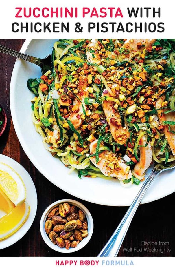 Zucchini Pasta With Chicken & Pistachios