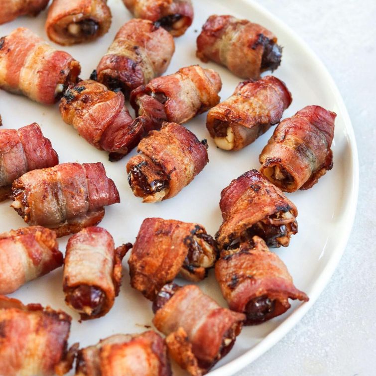 Bacon wrapped dates stuffed with various fillings