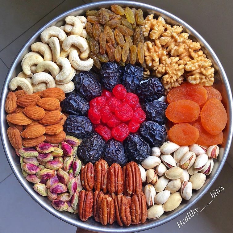 Assorted dry fruits on plates