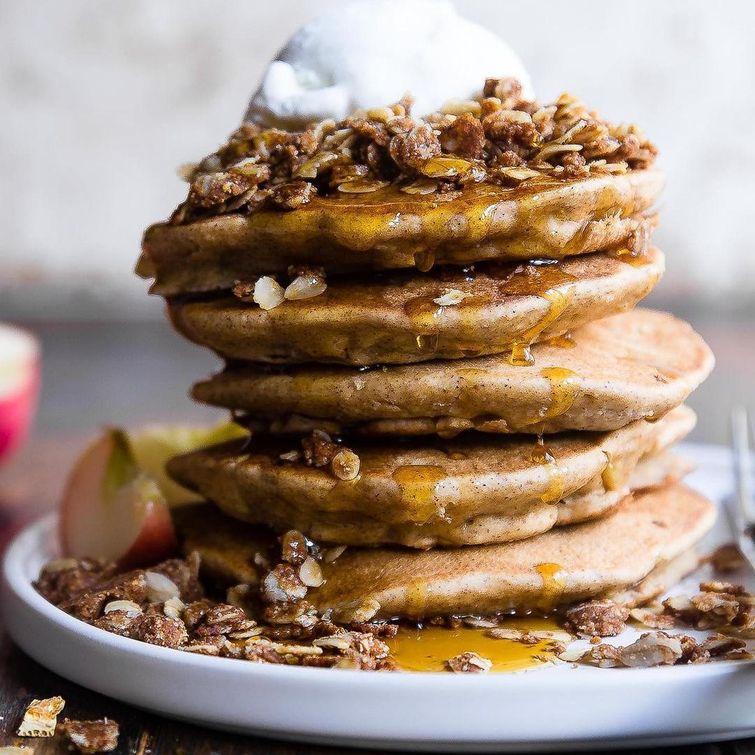 Healthy apple crisp oatmeal protein pancakes