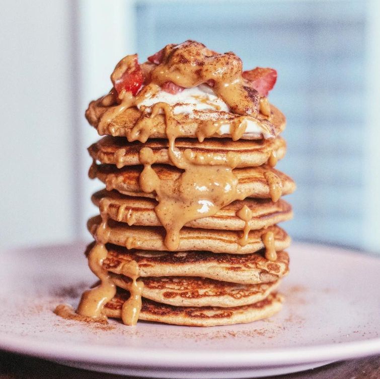Stack of coffee chip coconut flour pancakes