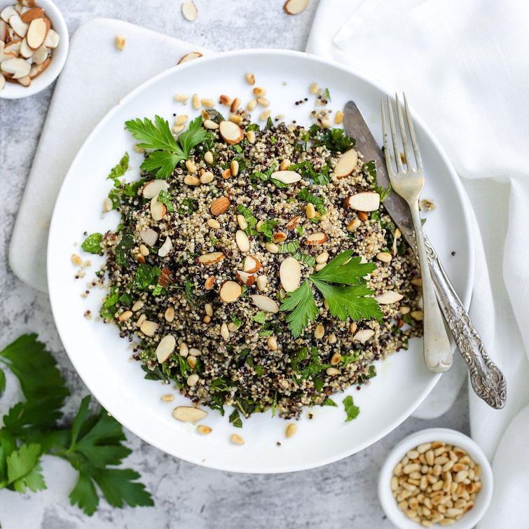 Autumn-inspired quinoa, mint and nut salad