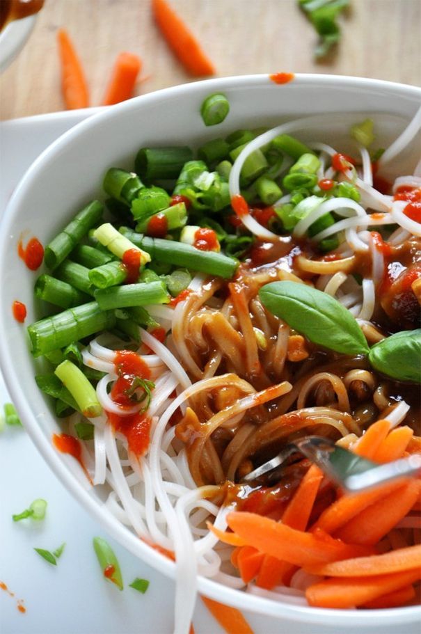 Asian Noodle Bowl With Ginger Peanut Dressing