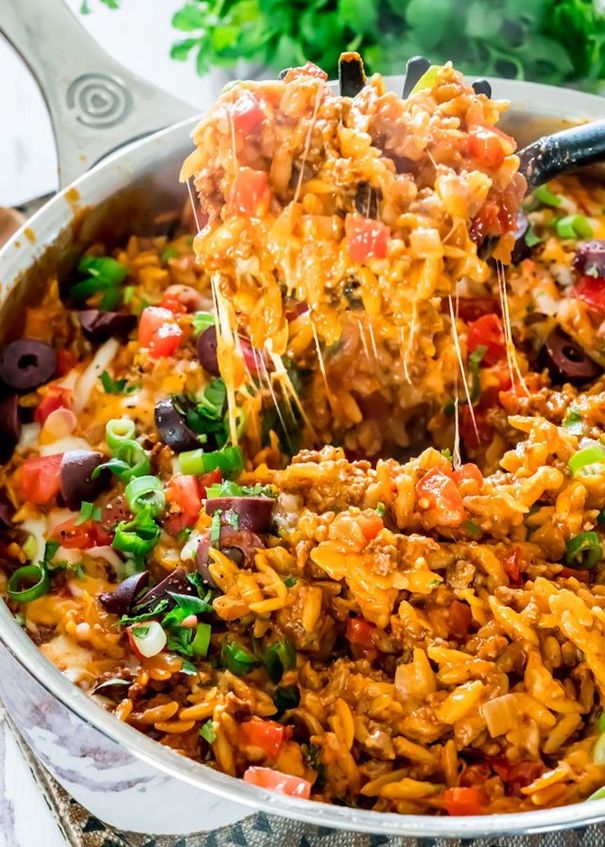 One Pot Cheesy Taco Orzo