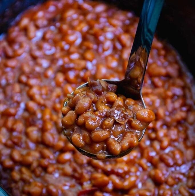 slow-cooked baked beans with bacon