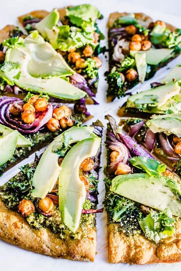 Kale, Chickpea, Caramelized Red Onion Pizza On Sweet Potato Crust