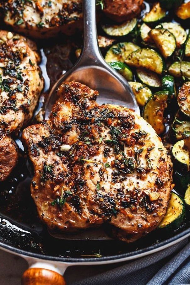 Garlic Butter Herb Pork Chops With Zucchini