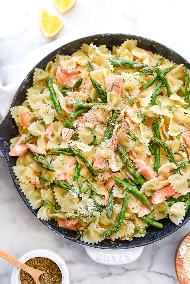 Creamy Bowtie Pasta With Salmon And Asparagus