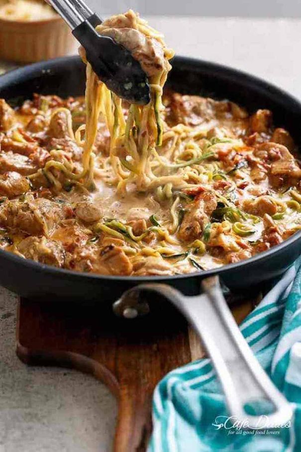 Creamy Sun Dried Tomato & Parmesan Chicken Noodles