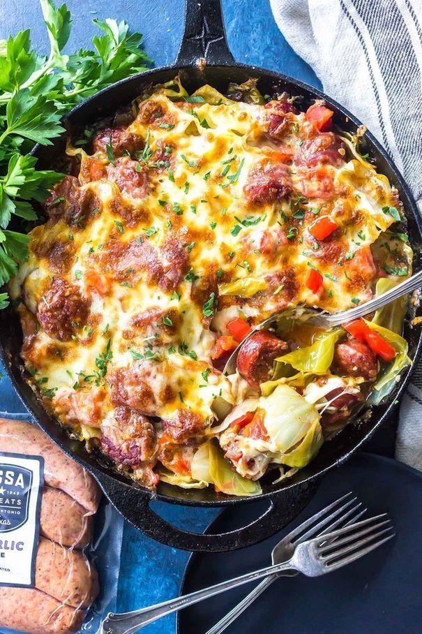 Cheesy Cabbage Sausage Skillet