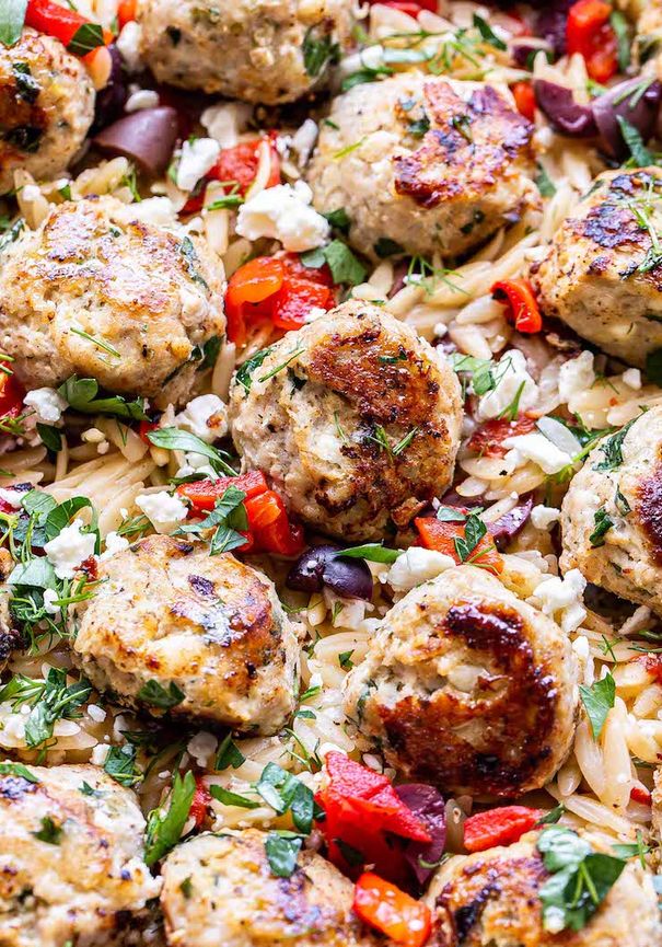 Greek Meatballs and Orzo Skillet