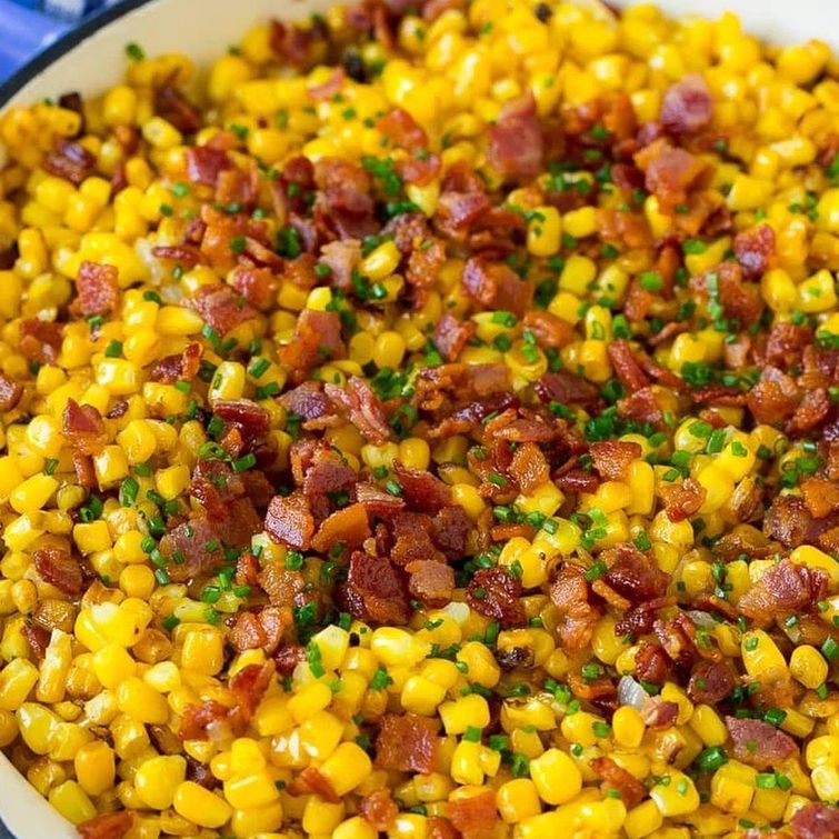 Fried corn with bacon and chives