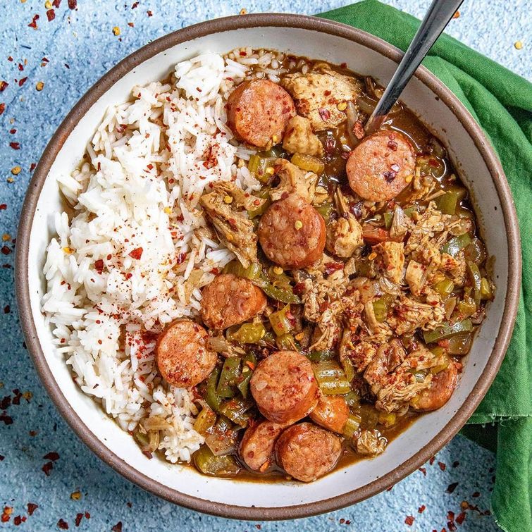 Delicious turkey gumbo with andouille sausage