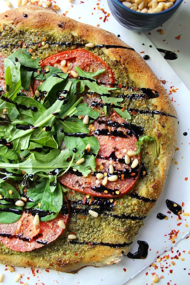Vegan Pesto Pizza with Balsamic Glaze - Healthy Pizza Recipes